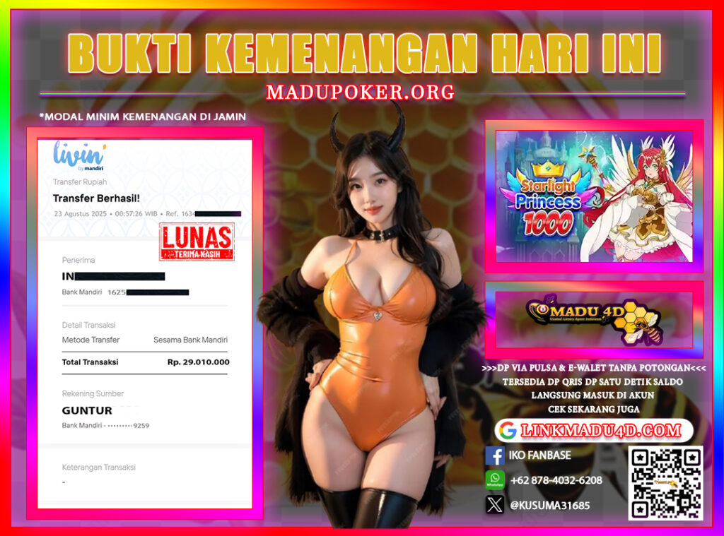 Bukti Jackpot MADU4D 23 AGUSTUS 2025