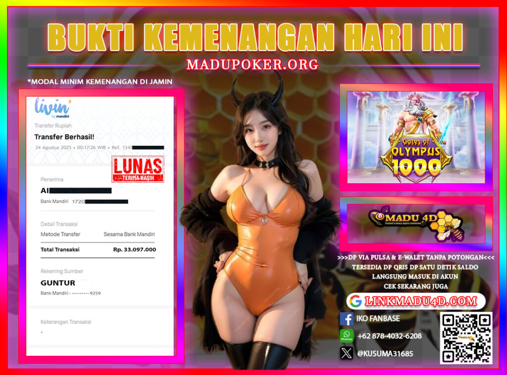 Bukti Jackpot MADU4D 24 AGUSTUS 2025