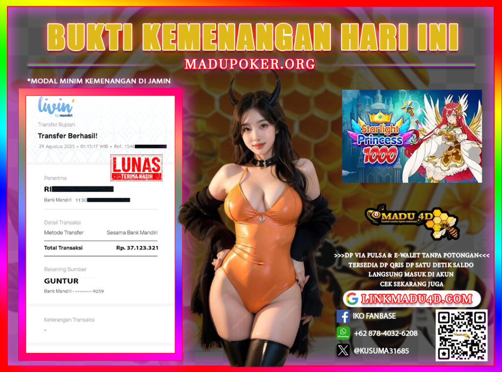  Bukti Jackpot MADU4D 29 AGUSTUS 2025 