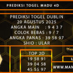PREDIKSI TOGEL DUBLIN 20 AGUSTUS 2025 Hari Ini