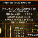 PREDIKSI TOGEL SENTOSA 4D 20 AGUSTUS 2025 Hari Ini