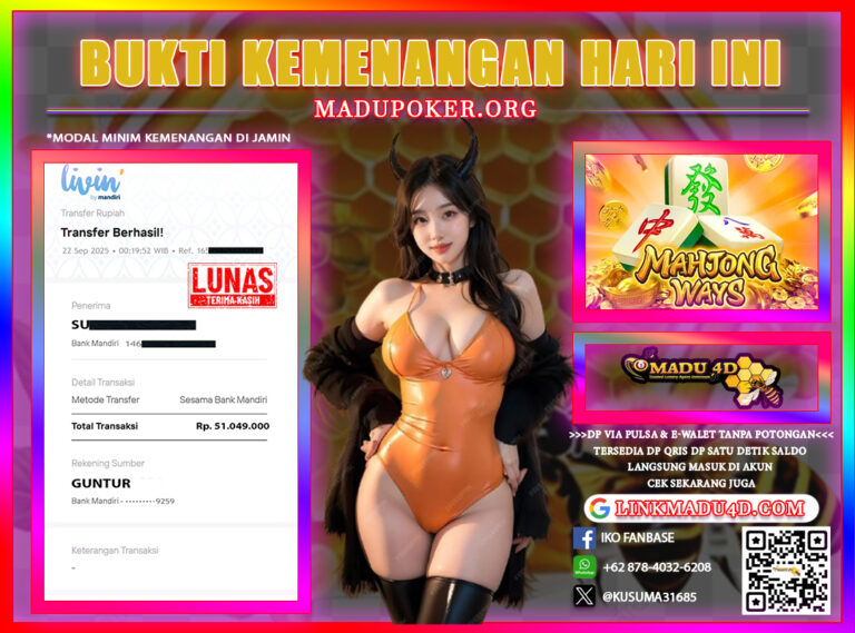  Bukti Jackpot MADU4D 22 SEPTEMBER 2025 