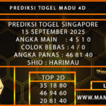  PREDIKSI TOGEL SINGAPORE 15 SEPTEMBER 2025