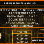  PREDIKSI TOGEL SENTOSA 4D 13 SEPTEMBER 2025