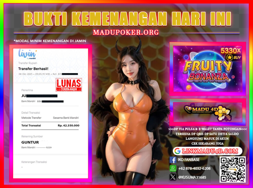  Bukti Jackpot MADU4D 08 OKTOBER 2025 