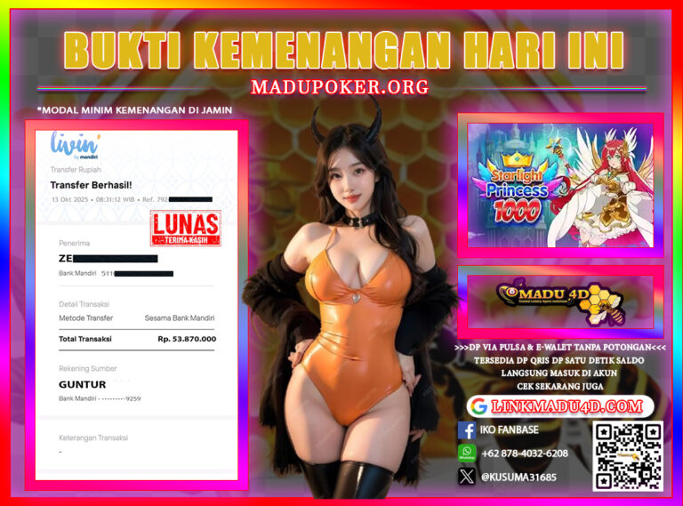  Bukti Jackpot MADU4D 13 OKTOBER 2025 