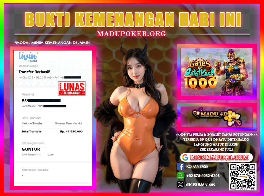  BUKTI JACKPOT MADU4D 16 OKTOBER 2025 