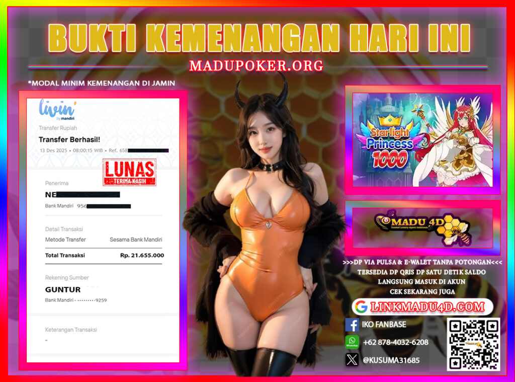 BUKTI JACKPOT MEMBER MADU4D 13 DESEMBER 2025
