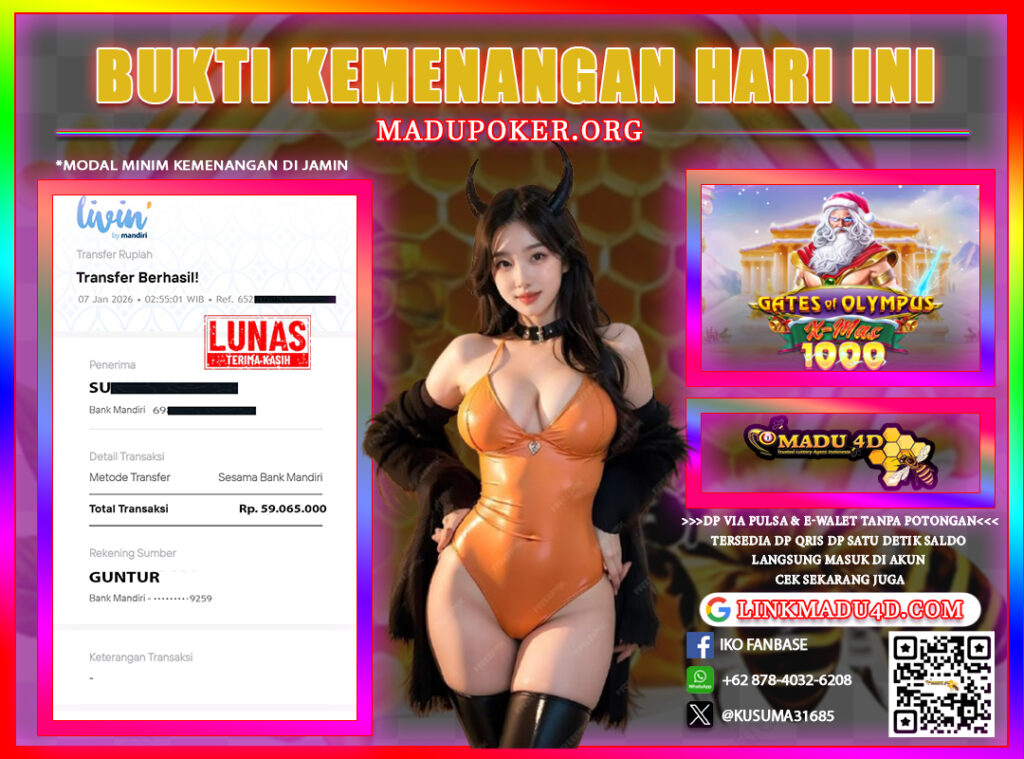 BUKTI JACKPOT SLOT MEMBER MADU4D 07 JANUARI 2026
