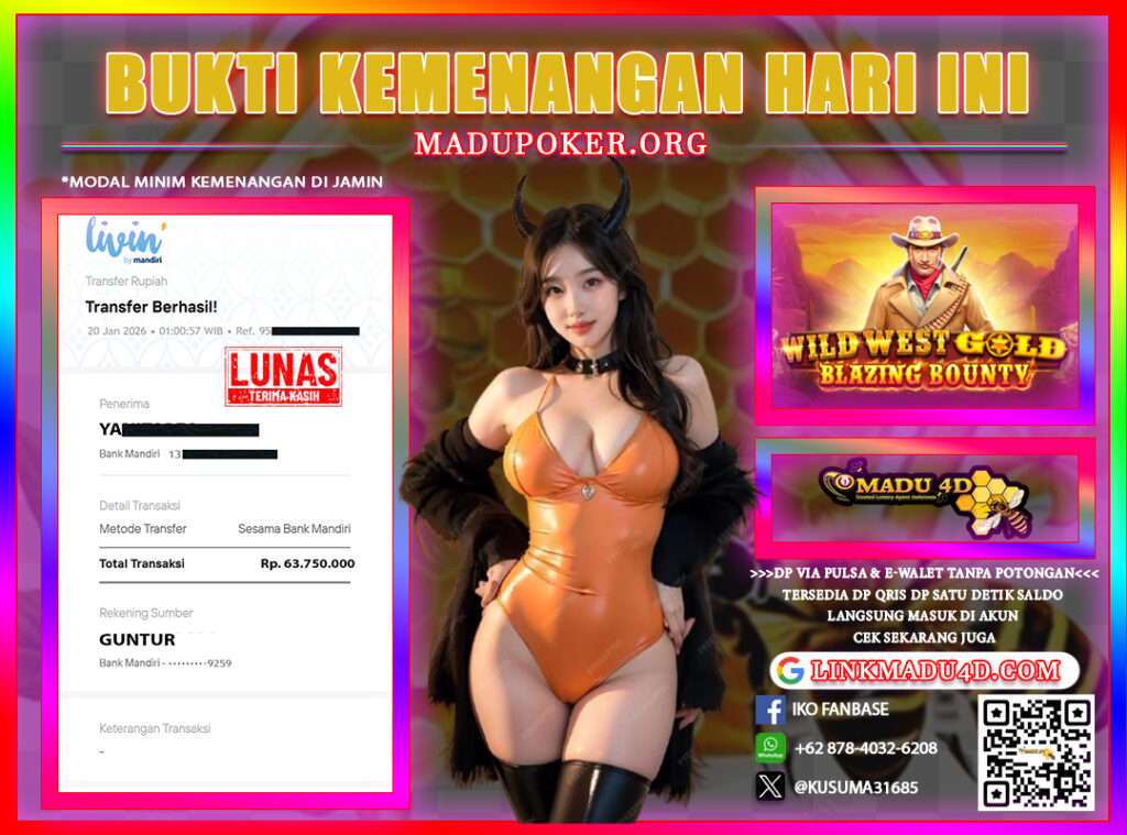 BUKTI JACKPOT SLOT MEMBER MADU4D 20 JANUARI 2026