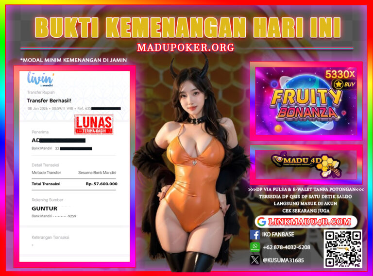 BUKTI JACKPOT SLOT MEMBER MADU4D 08 JANUARI 2026