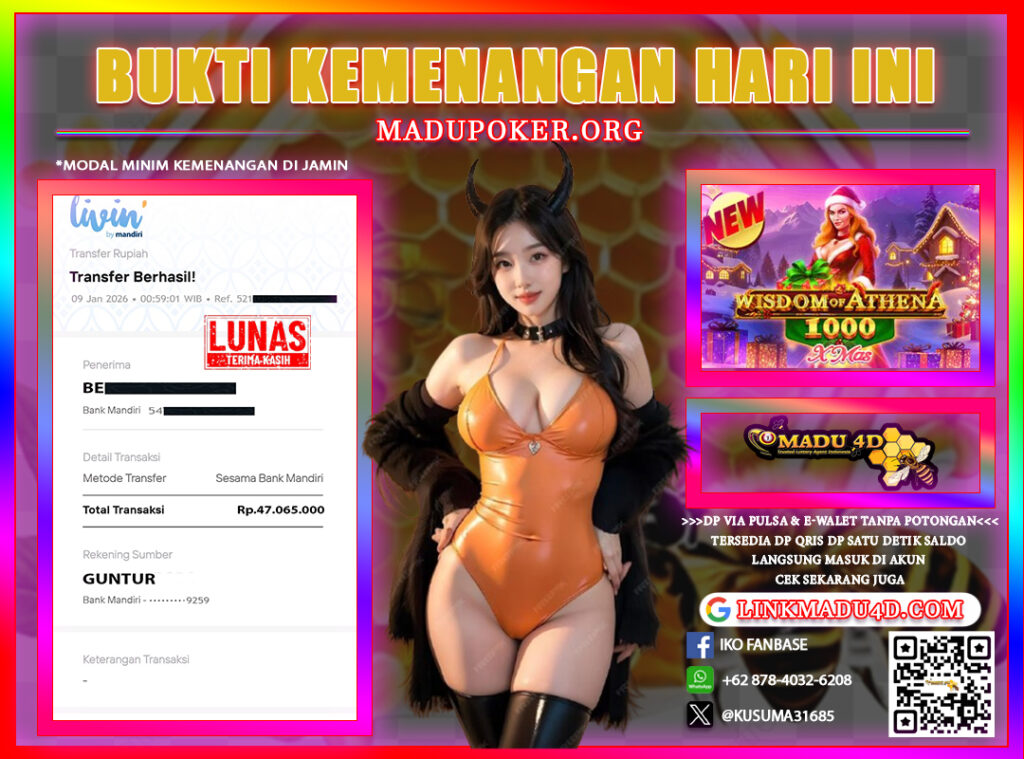 BUKTI JACKPOT SLOT MEMBER MADU4D 09 JANUARI 2026