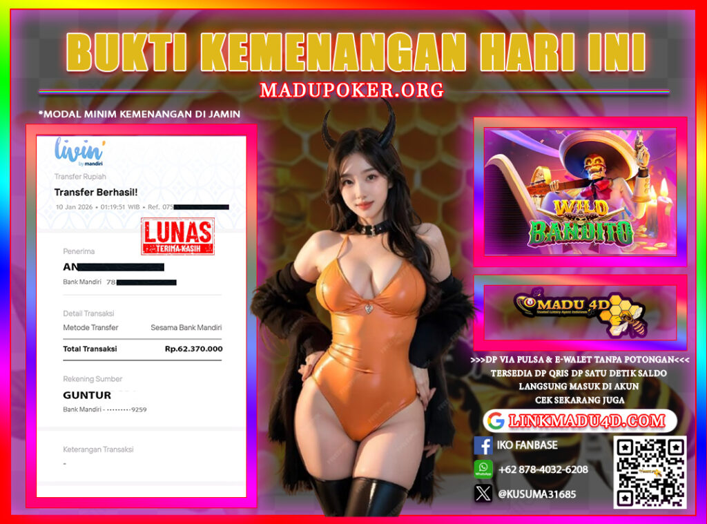 BUKTI JACKPOT SLOT MEMBER MADU4D 10 JANUARI 2026