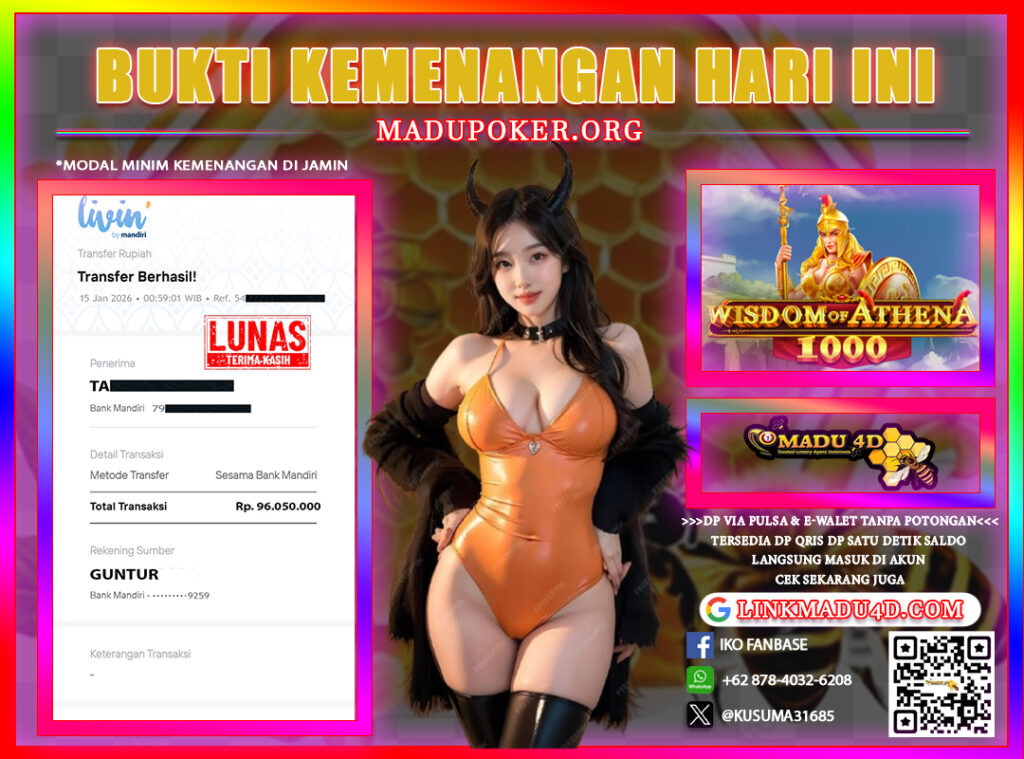 BUKTI JACKPOT SLOT MEMBER MADU4D 15 JANUARI 2026
