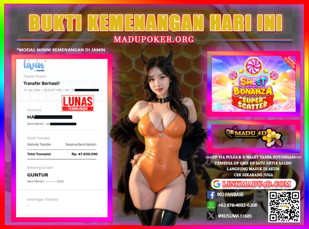 BUKTI JACKPOT SLOT MEMBER MADU4D 21 JANUARI 2026
