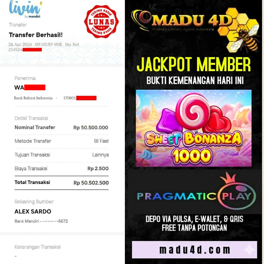 BUKTI JACKPOT MEMBER MADU4D 26 APRIL 2026